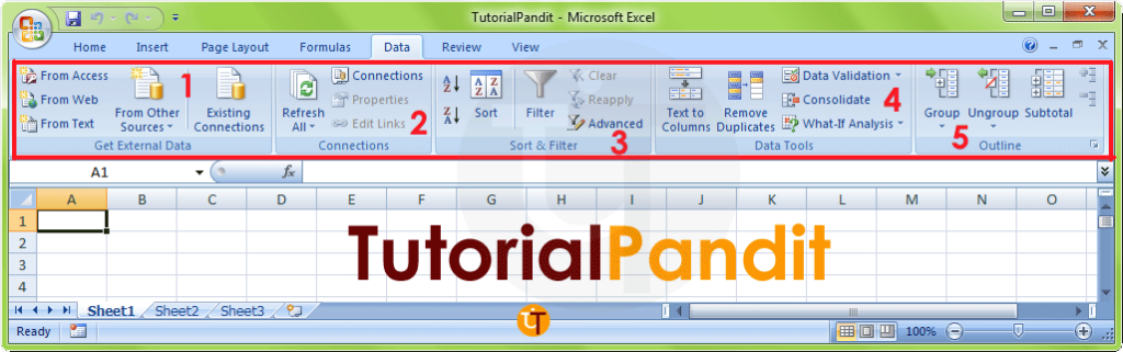 MS Excel Data Tab in Hindi - MS Excel Data Tab - TutorialPandit.